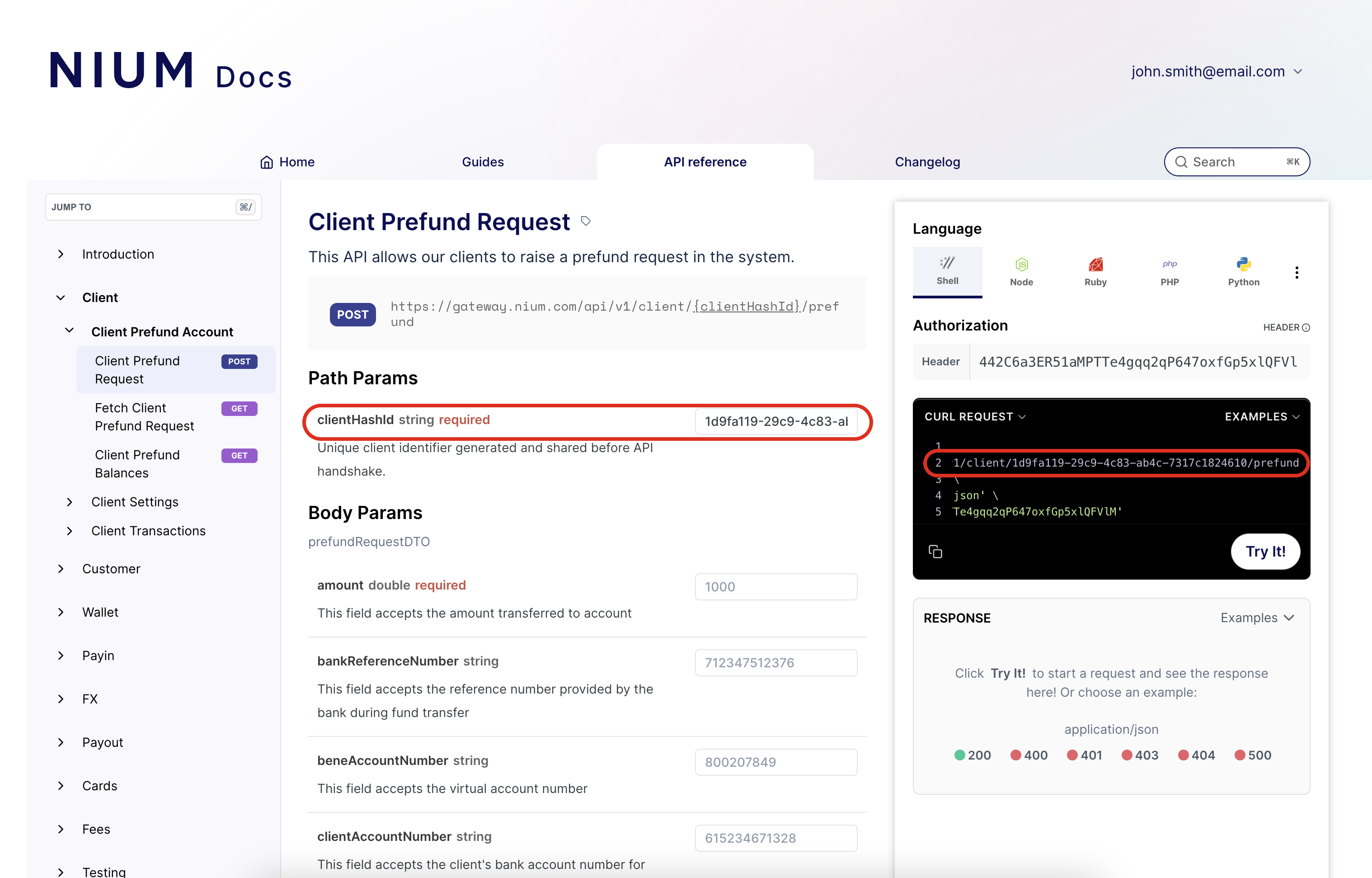 Nium Docs - API Credentials