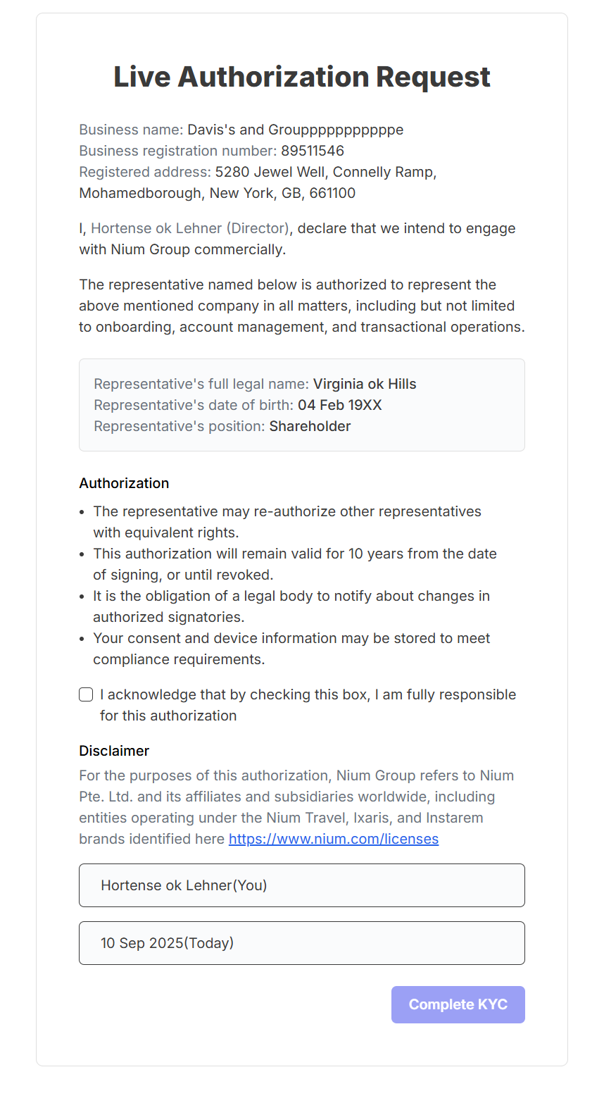 Authorization page